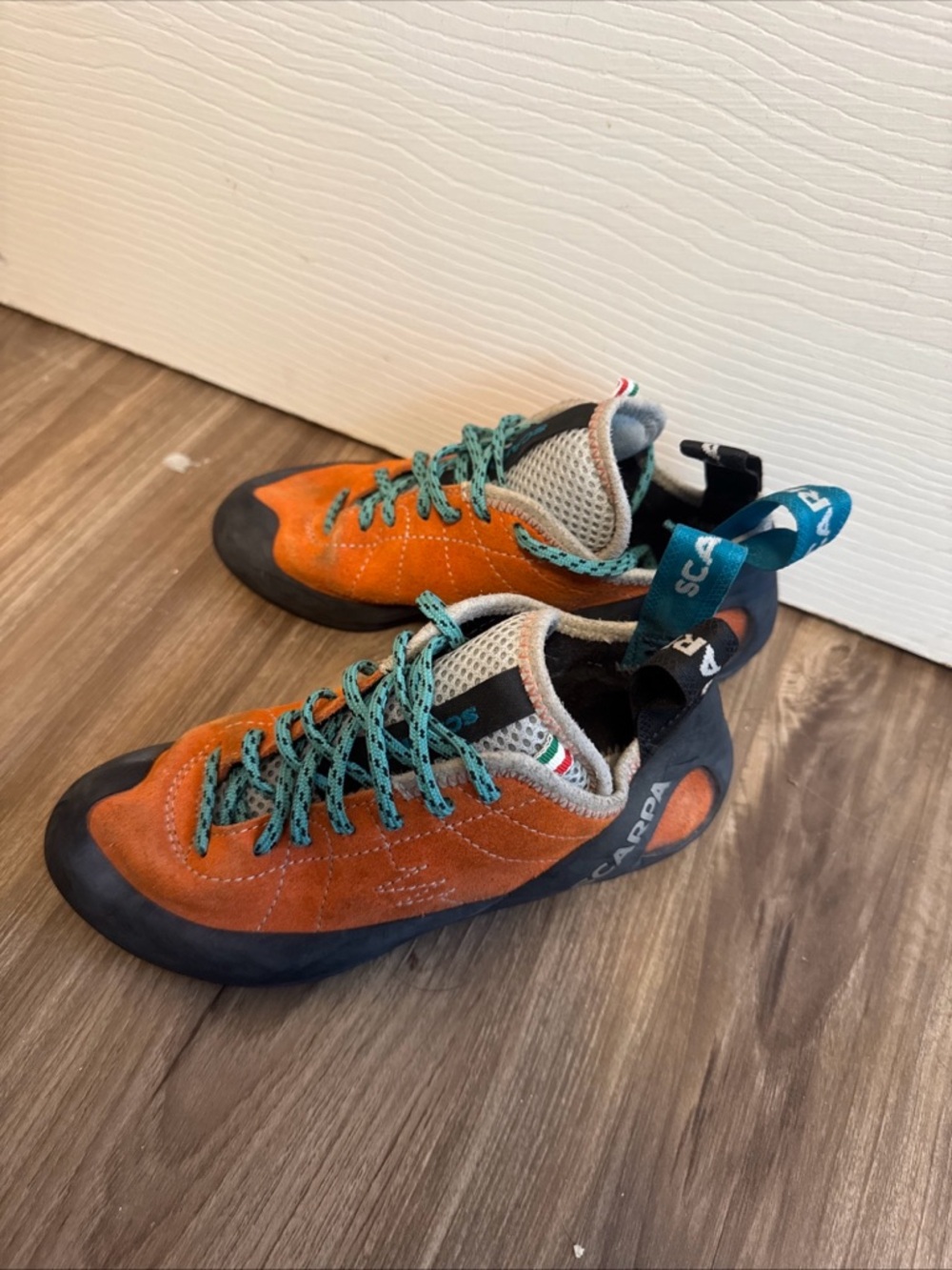 Scarpa Orange and Teal Men's Climbing Shoes